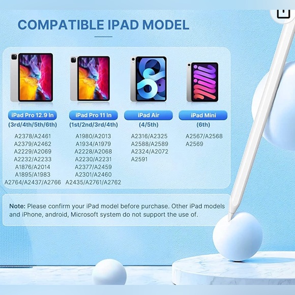 NWT Stylus pen for iPad with magnetic wireless charging and tilt palm rejection - Picture 2 of 6